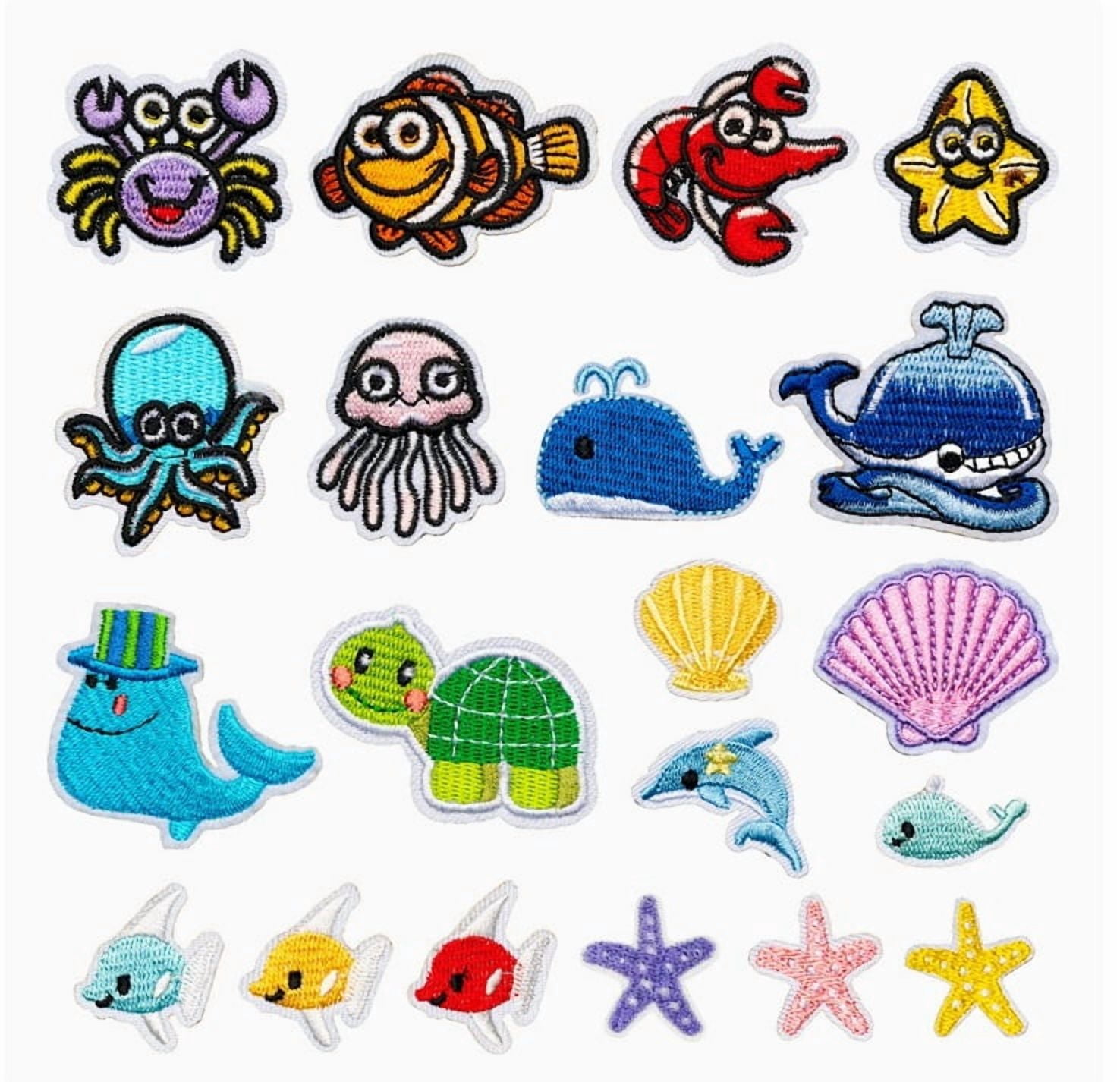 1 set of embroidered cloth stickers, seam-free ironing, fish, shrimp, starfish and shells, computer embroidered bags, clothing decorative patches