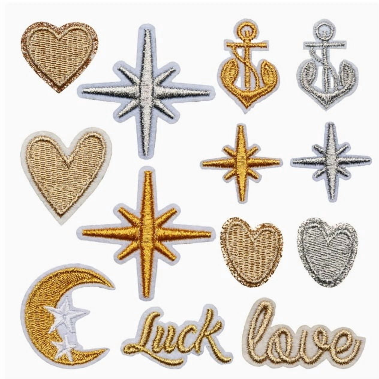 1 set of embroidery gold thread silver thread stars and moon cloth stickers computer English letters love clothing patches