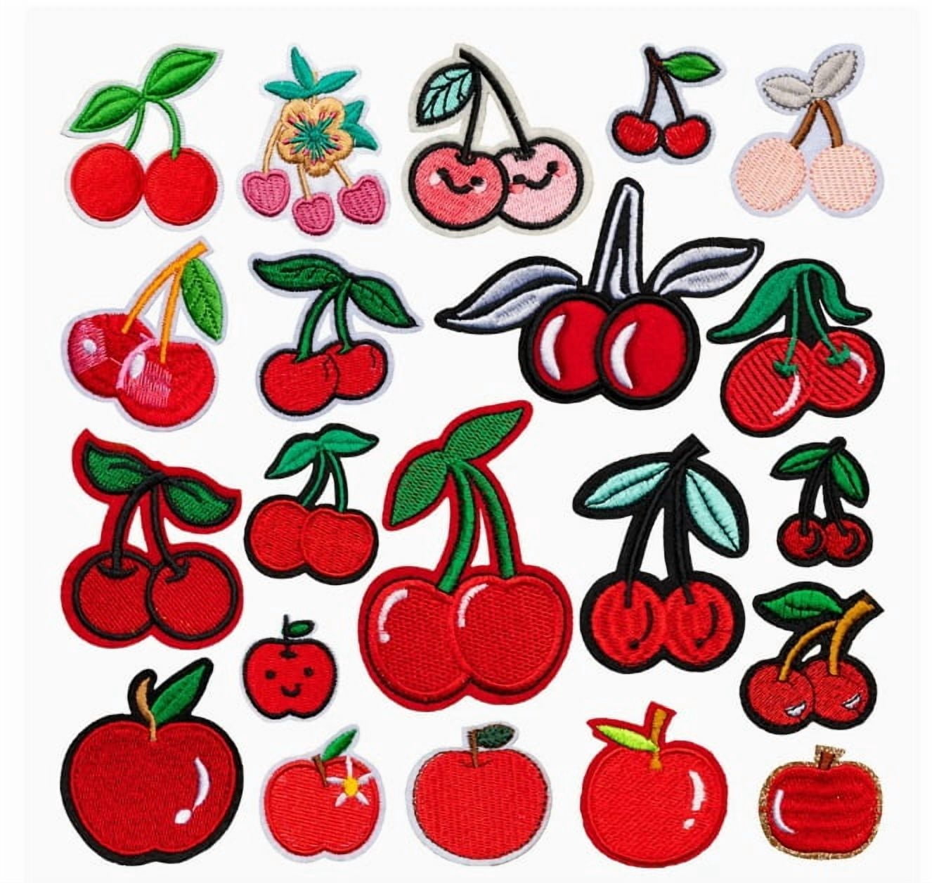 1 set of fruit series cherry apple cloth stickers decorative accessories cute children cartoon embroidery patches jewelry patches electric embroidery