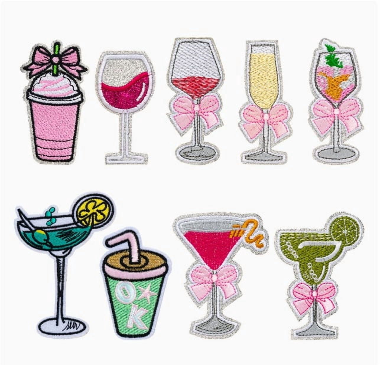 Summer Drink Trend Goblet Embroidery Cloth Stickers - Fashionable Self-Adhesive Patches for Clothing and Fabric Repair