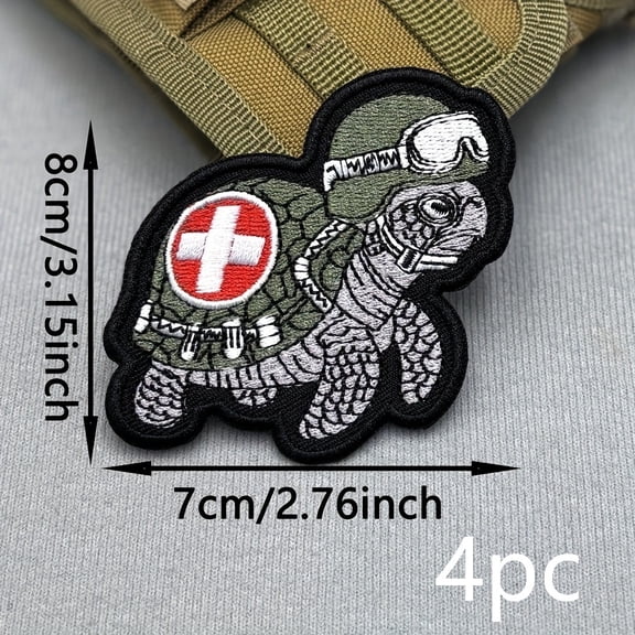 1 set of military green tactical medical turtle embroidered patches | Velcro backing | Garment repair | Backpack decoration | Hat badge