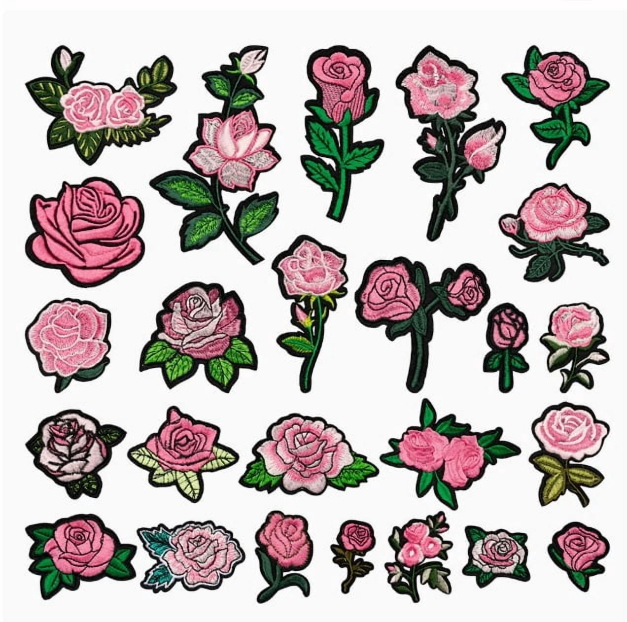 Pink Valentine's Day Rose Embroidery Patches - Self-Adhesive Fabric Repair Patches for Clothing and Accessories