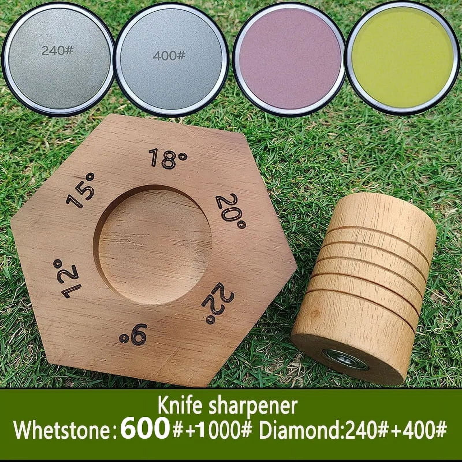 1 set of professional 6-angle diamond whetstones with wooden roller grip - magnetic kitchen knife sharpener with silicone base