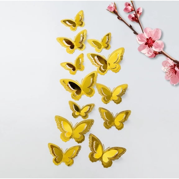 1 set of simulated double-layer butterfly three-dimensional colorful hollow wall stickers for wall decoration, high-end home creative decorations