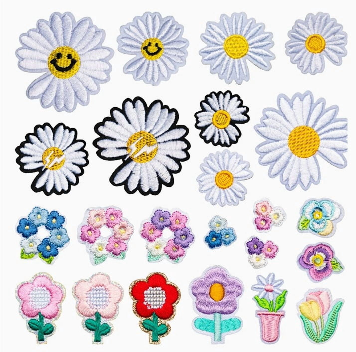 Small Daisy Flower Embroidery Patches - Self-Adhesive Fabric Stickers for Clothing, Bags, and DIY Projects