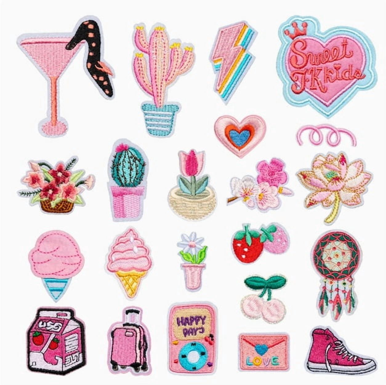 1 set of sweet embroidery cloth stickers pink series Valentine's Day clothes decoration computer embroidered badge diy patch