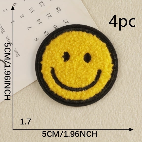 1 set of round happy face pattern cloth patches | Cartoon style cute iron-on patches | Sewing patches for clothes, bags, shoes and hats | Home decoration patches