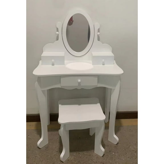 1 set wooden dressing table with mirror for girls dresser set, adjustable dress up playset for bedroom