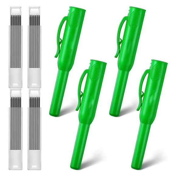 4 Pcs Solid Carpenter Pencil Caps with 24 Refills,Marking Scribe Tools Pencil Protective Cap for Construction,Architect,1 set x carpenter mechanical pencil,Green