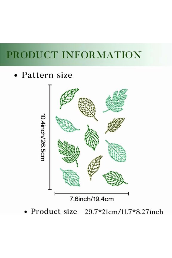 1 sheet 11 Pcs Green Leaf Iron on Rhinestones Transfer Hot Fix Iron on Patch Transfer Decals Bling Heat Transfer Clothing Repair Applique for T-Shirt Hat Jacket Decor DIY Accessories