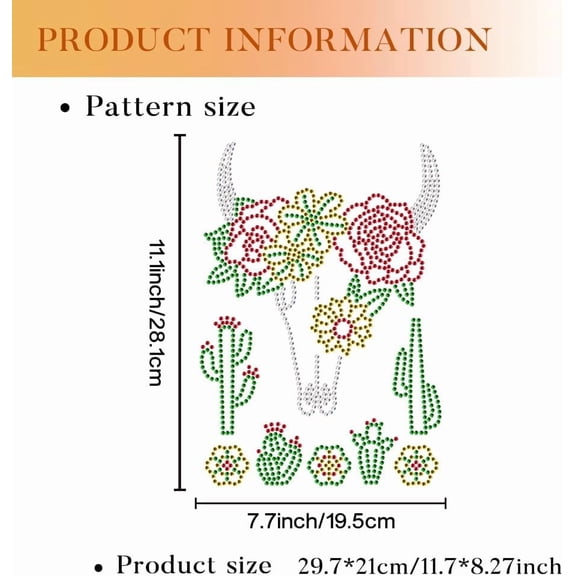 1 sheet 4 Pcs Cow with Flower Pattern Iron on Rhinestones Transfer Bling Clothing Repair Applique Heat Transfer Decal Heat Transfer Patch for T-Shirt Clothing Pants Bags