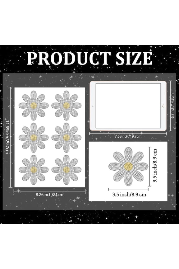 1 sheet 6 Little Daisies Iron on Rhinestone Decal Spring Flower Hotfix Transfer Sticker Floral Heat Transfer Patch Bling Clothing Repair Applique for T-Shirt Hat Jacket Garment Bag DIY Decor