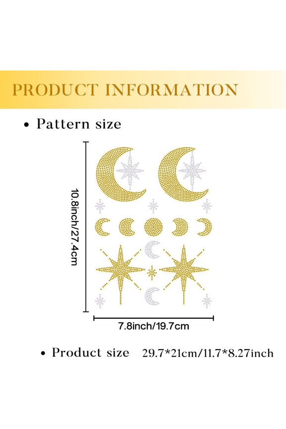 1 sheet 8 Pcs Moon Star of Bethlehem Iron on Rhinestones Transfer Hotfix Iron on Patch Transfer Decals Bling Heat Transfer Clothing Repair Applique for T-Shirt Hat Jacket Decor