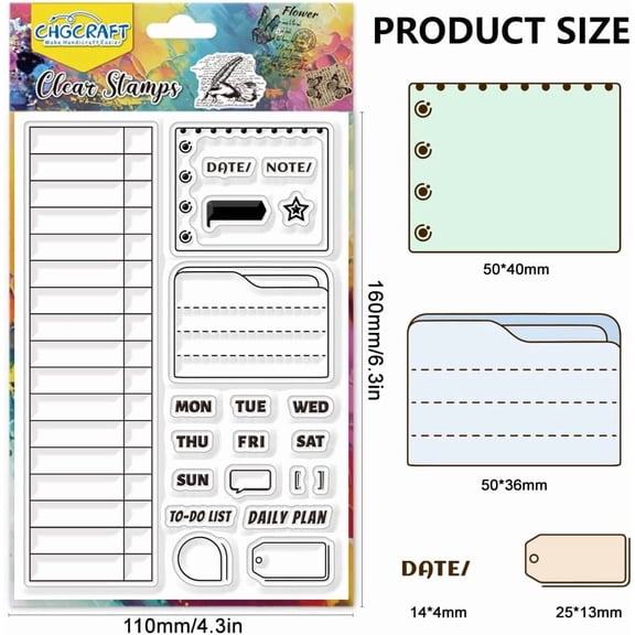1 sheet Date Table Clear Stamp Transparent to-Do List Handicraft Schedule Stamps for DIY Scrapbooking Photo Album Decorative Cards Making Mixed Shapes 6.3x4.3inch