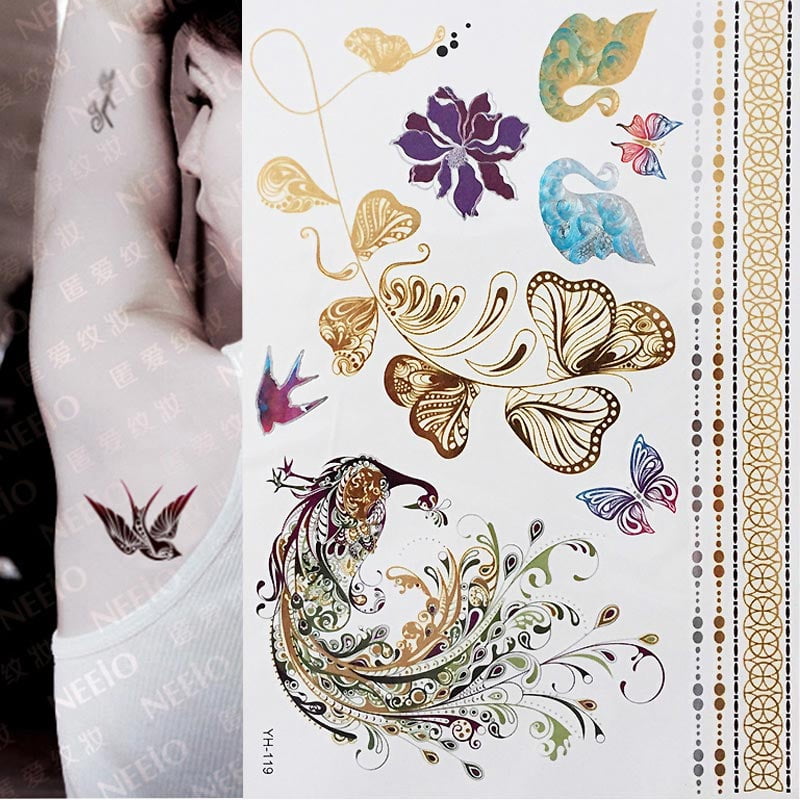 1 sheet Flash Boho Metallic Gold Feathers Shimmering Jewellery Festival ...