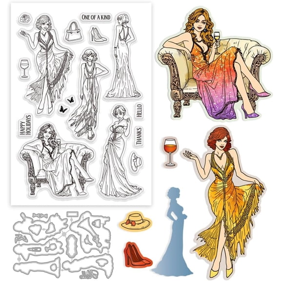 1 sheet PVC Plastic Stamps with 1pc Carbon Steel Cutting Dies Stencils for DIY Scrapbooking Photo Album Decorative Embossing Paper Card Human Stamp: 160x110x3mm Plastic