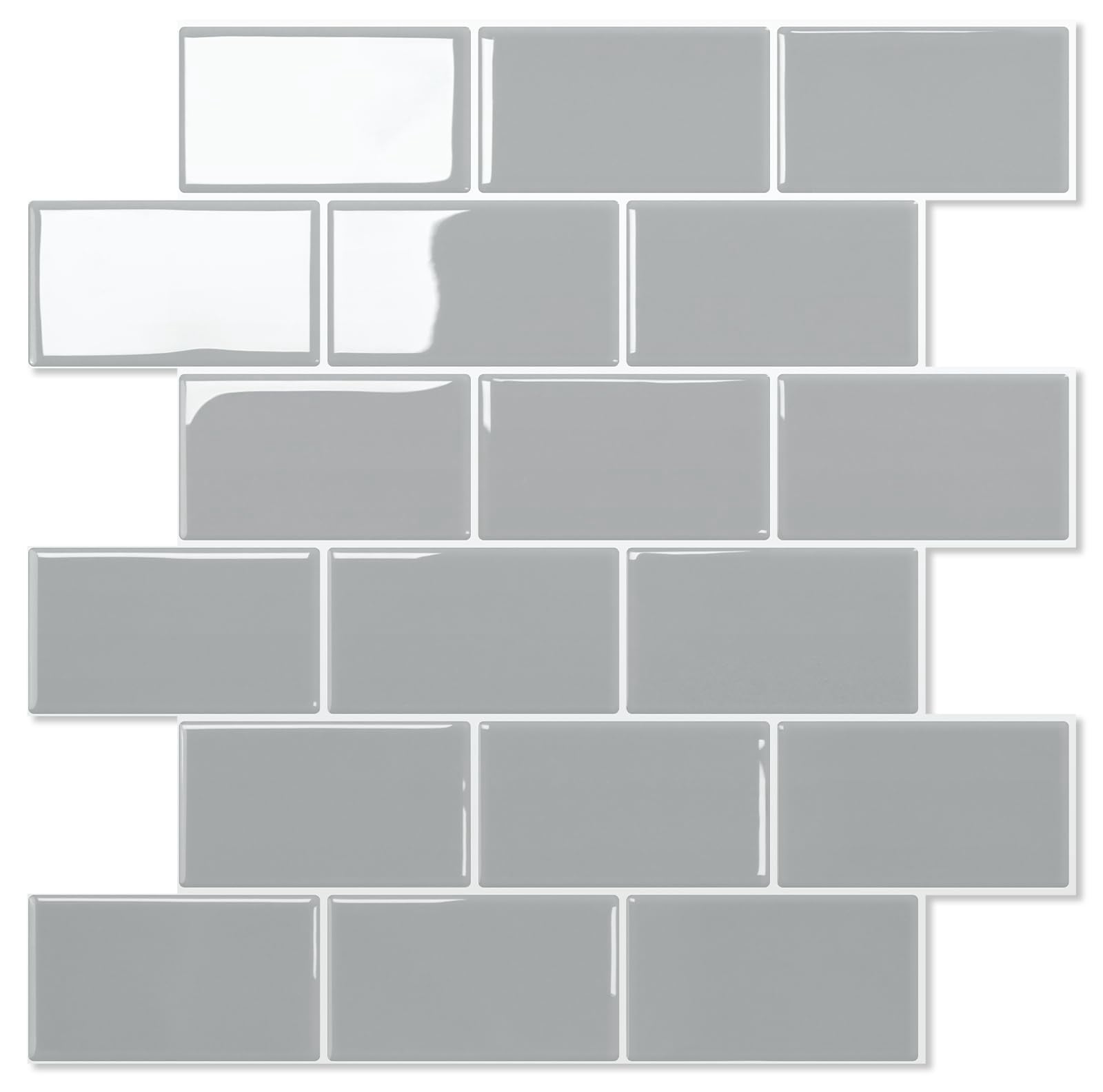 1-sheet Subway Tiles Self Adhesive Kitchen Splashbacks  Peel And Stick Wall Tile Stickers On Splashback (light Grey Thicker Design)
