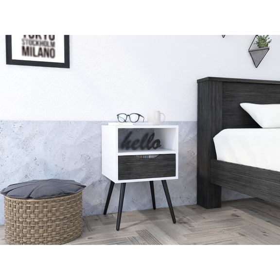 1-shelf Nightstand In Oak And White With 1 Drawer - Bedroom Furniture Essential For A Chic