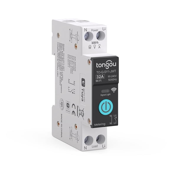 1+ smart switch, supports voice control with and assistant, with 32 energy monitoring, through/remote control, timer function, rail mounting, certified