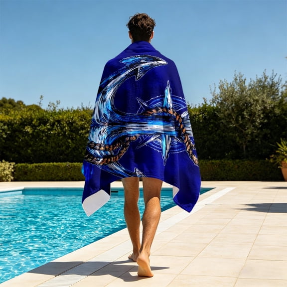 1 soft absorbent beach towel with nautical anchor design, polyester material, quick-drying, light and easy to carry, very suitable for beach camping, swimming, diving and surfing, unisex style
