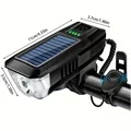1 solar powered bicycle horn light with power indicator light, T6 bright LED headlights, USB rechargeable, high decibel horn, mu (Black)