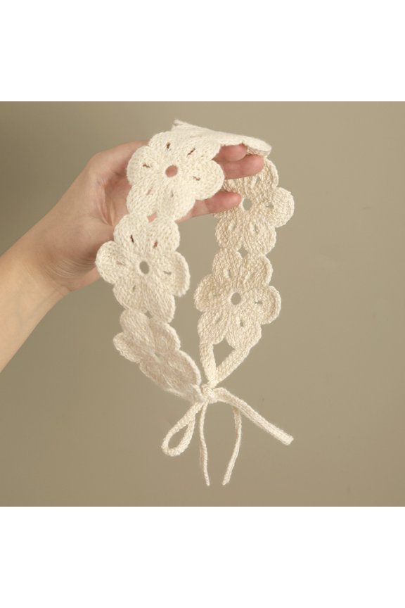 1 solid-color crocheted floral headband, bohemian-style solid-color knitted floral headband
