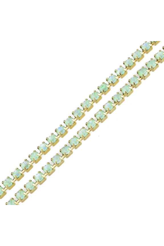 1 strand Brass Rhinestone Strass Chains Rhinestone Cup Chain Imitate Fluorescent style Raw(Unplated) Chrysolite 2x2mm 23.62 Feet(7.2m)/Strand