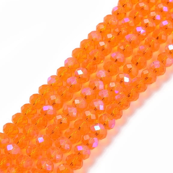 1 strand Electroplate Glass Beads Strands Half Rainbow Plated Faceted Rondelle Orange 8x6mm Hole: 1mm 65~68pcs/strand 15.7~16.1 inch(40~41cm)