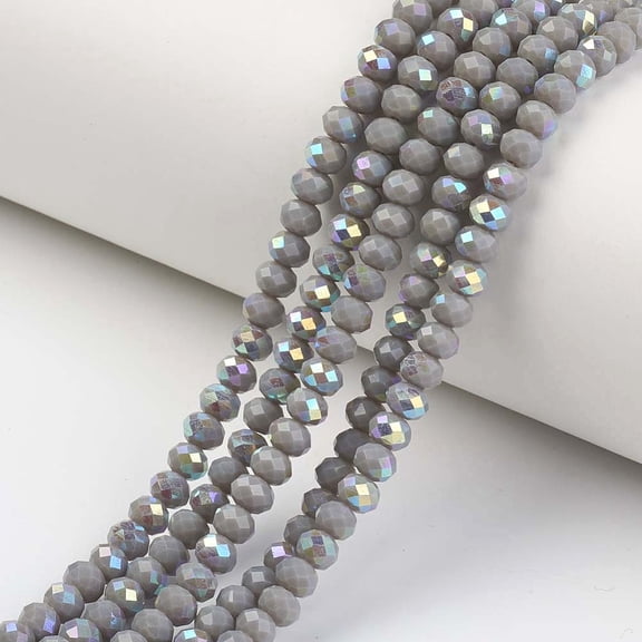 1 strand Electroplate Opaque Solid color Glass Beads Strands Half Rainbow Plated Faceted Rondelle Gray 8x6mm Hole: 1mm 65~68pcs/strand 15.7~16.1 inch(40~41cm)