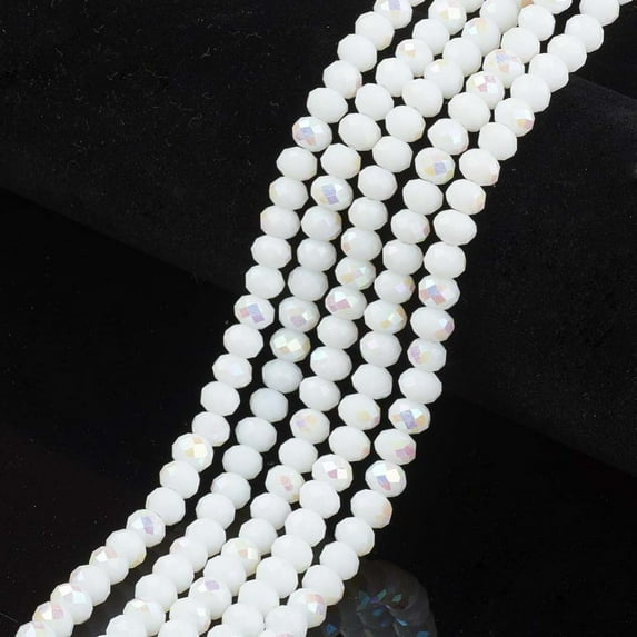 1 strand Electroplate Opaque Solid color Glass Beads Strands Half Rainbow Plated Faceted Rondelle White 8x6mm Hole: 1mm 68pcs/strand 15.5 inch(38.75cm)