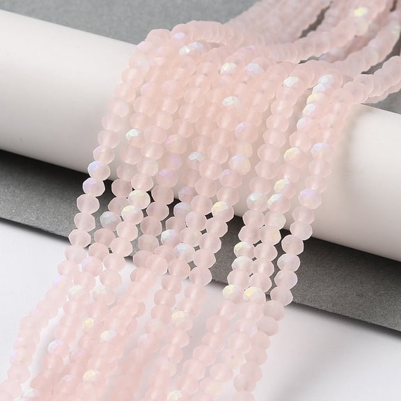 1 strand Imitation Jade Glass Beads Strands Half AB color Plated Faceted Frosted Rondelle Misty Rose 3x2mm Hole: 0.7mm 155pcs/strand 15.75 inch(40cm)