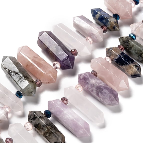 1 strand Natural Amethyst Rose Quartz Quartz Blue Spot Jasper Lepidolite Labradorite Beads Strands Bullet 19~46x5~13x9~13mm Hole: 1.8mm 21pcs/strand 14.76''(37.5cm)