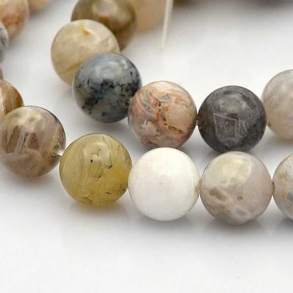 1 strand Natural Bamboo Leaf Agate Round Beads Strands 10mm Hole: 1mm 37pcs/strand 14.7 inch