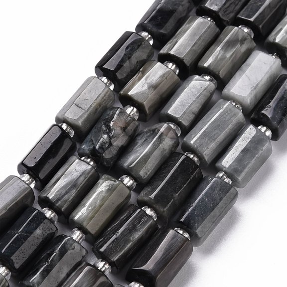 1 strand Natural Hawk's Eye Beads Strands Eagle Eye Stone Faceted Column 8~11x6~8x5~7mm Hole: 1mm 15~17pcs/strand 7.28~7.48 inch