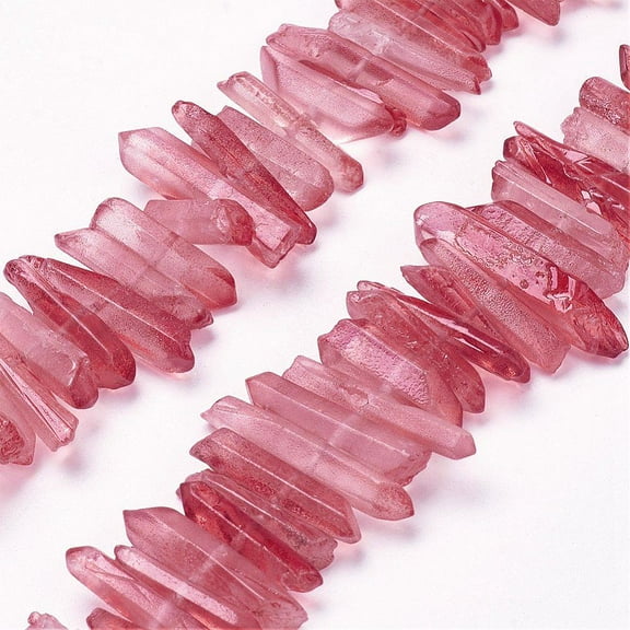 1 strand Natural Quartz Points Beads Strands Dyed Nuggets Cerise 15~30x4~8x4~7mm Hole: 1mm 8 inch
