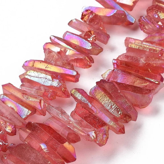 1 strand Natural Quartz Points Beads Strands Dyed Nuggets Cerise 15~30x4~8x4~7mm Hole: 1mm 8 inch