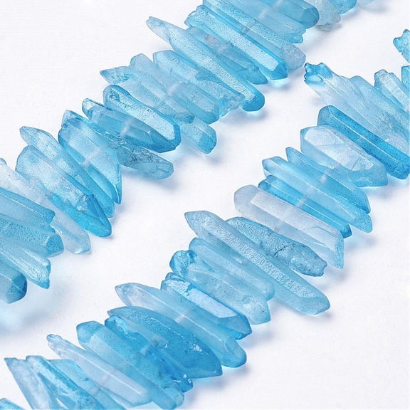 1 strand Natural Quartz Points Beads Strands Dyed Nuggets Deep Sky Blue 15~30x4~8x4~7mm Hole: 1mm 8 inch Quartz
