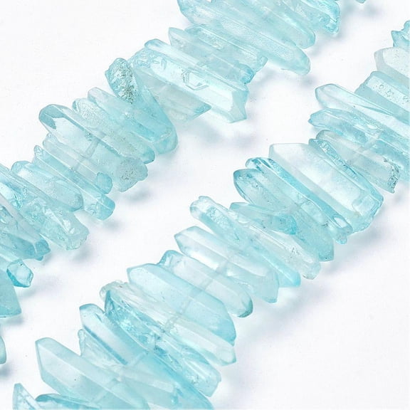 1 strand Natural Quartz Points Beads Strands Dyed Nuggets Light Cyan 15~30x4~8x4~7mm Hole: 1mm 8 inch