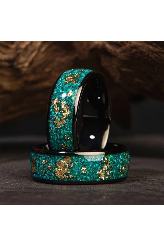 1 stylish men's 8mm tungsten steel wedding ring with green meteorite set - Comfortable fit, brushed, multi-function engagement ring,Green,10