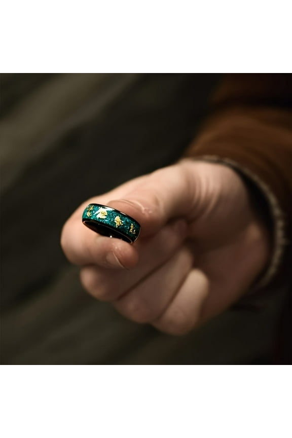 1 stylish men's 8mm tungsten steel wedding ring with green meteorite set - Comfortable fit, brushed, multi-function engagement ring,Green,9