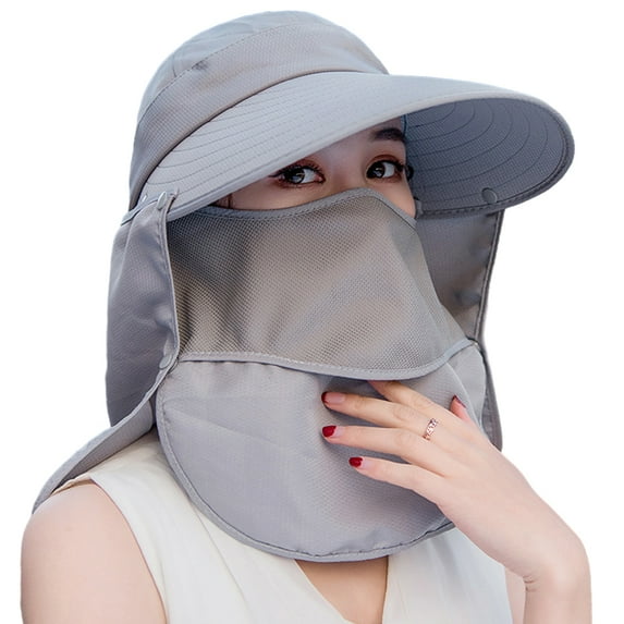 1 summer sun hat to cover the face cycling outdoor folding beach sun hat large eave hat visor-grey