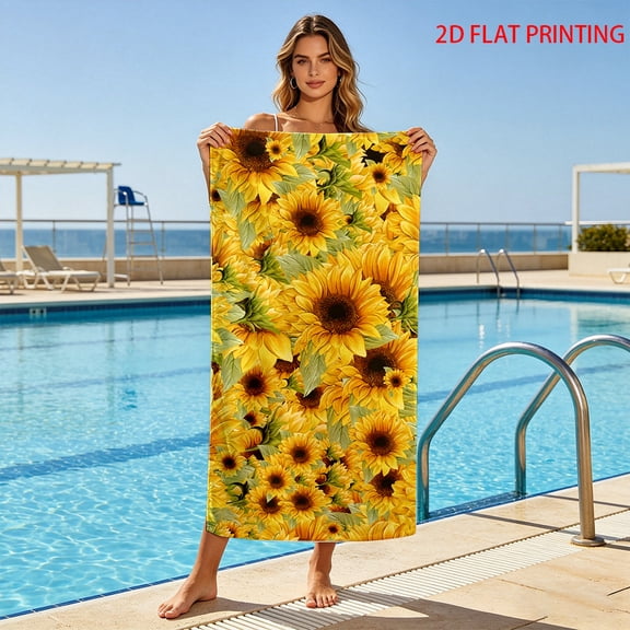 1 sunflower pattern highly absorbent soft beach towel, quick-drying, light and easy to carry, suitable for beach outdoor activities, camping, swimming, diving and surfing, unisex daily use