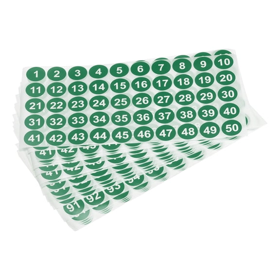 1 to 100 Number Stickers Number Label Self Adhesive Marked Sticker Green and White, Pack of 20
