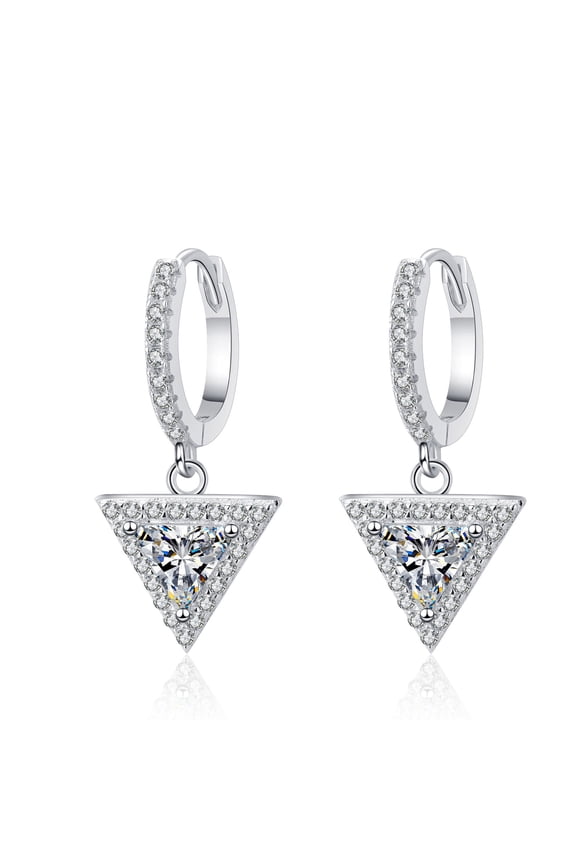 1 to 2 Carat D Color VVS1 Moissanite Dangle Earrings for Women S925 Sterling Silver Triangle Drop Earrings for Wedding Birthday Gift with Certificate