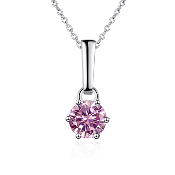 1 to 2 Moissanite Necklaces for Women, D Color VVS1 Round Cut Blue/Yellow/Pink Diamond Necklace, Jewelry Gifts for Women with Certificate