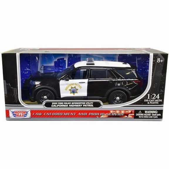 1 to 24 Scale 2022 Ford Police Interceptor Utility California Highway Patrol Black & White Diecast Model Car