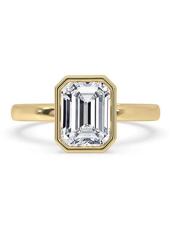 1 to 3 Carat Emerald Cut E VS1 Lab Grown Diamond Bezel Solitaire Engagement Ring