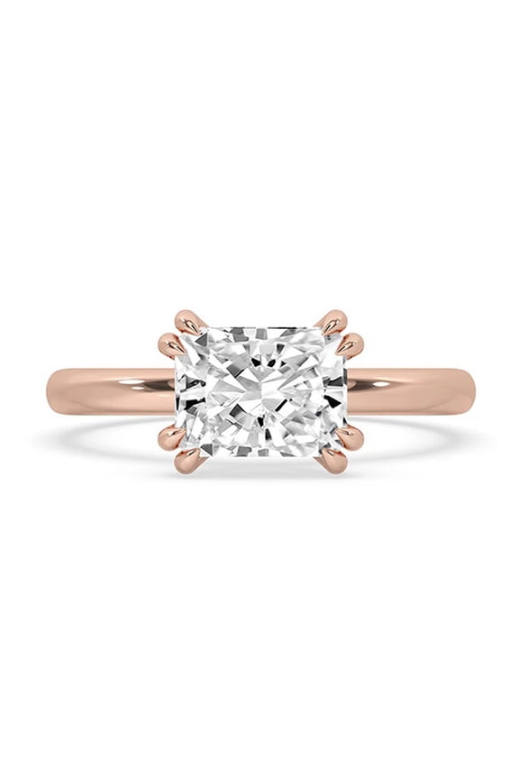 1 to 3 Carat Radiant Cut E VS1 Lab Grown Diamond East west Solitaire Ring Rose Gold