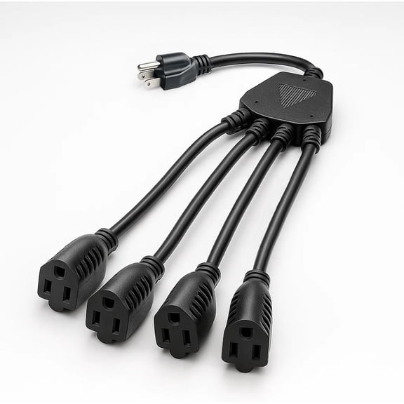 1 to 4 Splitter Power Cord,3-Prong SJTW 16 Gauge/3C Extension Cord,1.5FT 4 Outlet Y Splitter Power Extension ,Black.