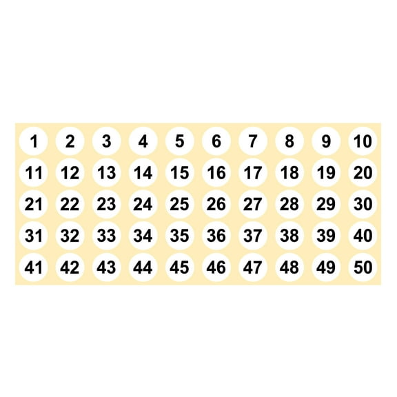 1 to 50 Number Stickers 1 Inch, Vinyl Round Labels for Inventory, White